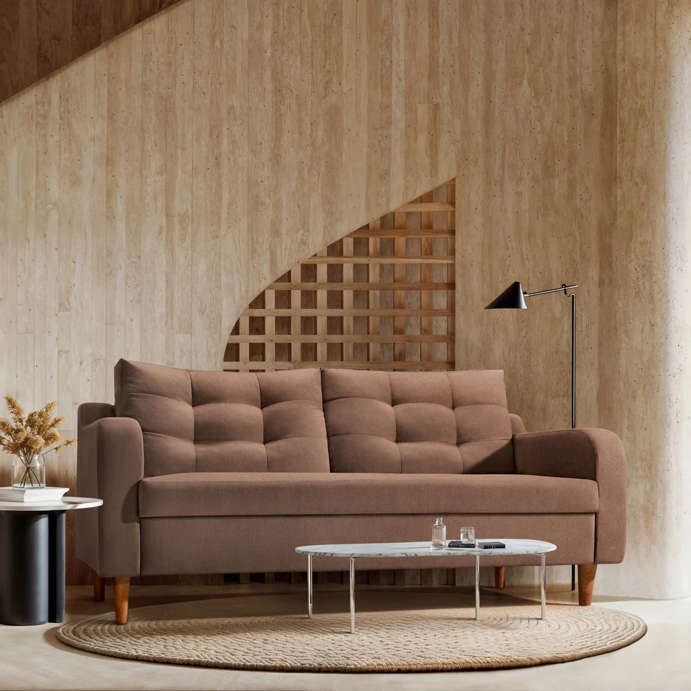 The Earth-Tone Grid-Tufted Sofa