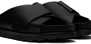 Luxury Black Leather Cross-Strap Gentle Slides
