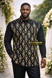 Royal Kitenge High-Collared Kaftan Shirt