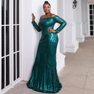 Premium Changing Dress (Elegant Sequined Emerald Green)