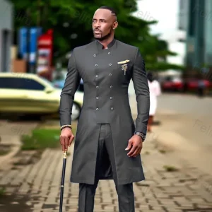 Classic Charcoal Grey Double-Breasted Suit